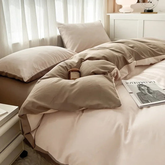 4-Piece Reversible Solid Color Bedding Set – Soft Brushed Fabric Duvet Cover, Pillowcases & Bed Sheet – Single, Queen, King Sizes